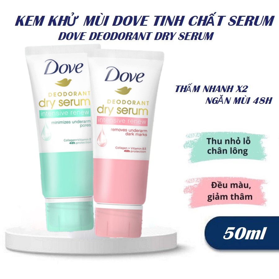 Kem Khử Mùi Dove Tinh Chất Serum 50ml Vatamin B3 Sáng Mịn| Vitamin E Se Lỗ Chân Lông| Omega 6 Săn Chắc Da Dove Deodorant