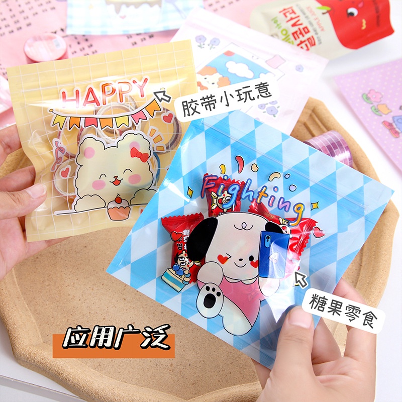 Túi ziplock đựng bánh kẹo thức ăn nhanh trong suốt sức chứa lớn in hình gấu hoạt hình dễ thương