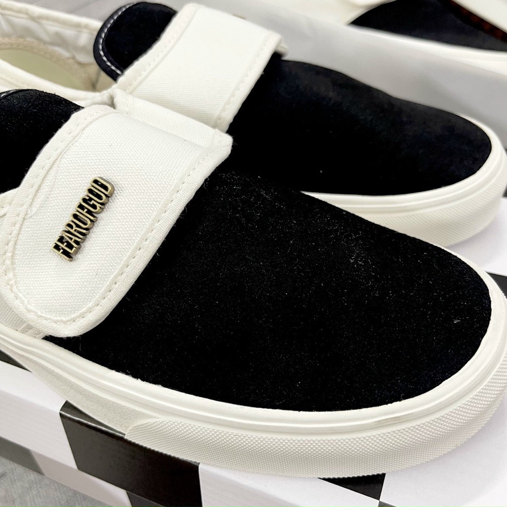 Giày sneaker 𝐕𝐀𝐍𝐒 Caro lười viền trắng, giày thể thao 𝐕𝐀𝐍𝐒 Đen Old Skool, 𝐕𝐀𝐍𝐒 Classic Slip On Fear of God nam nữ