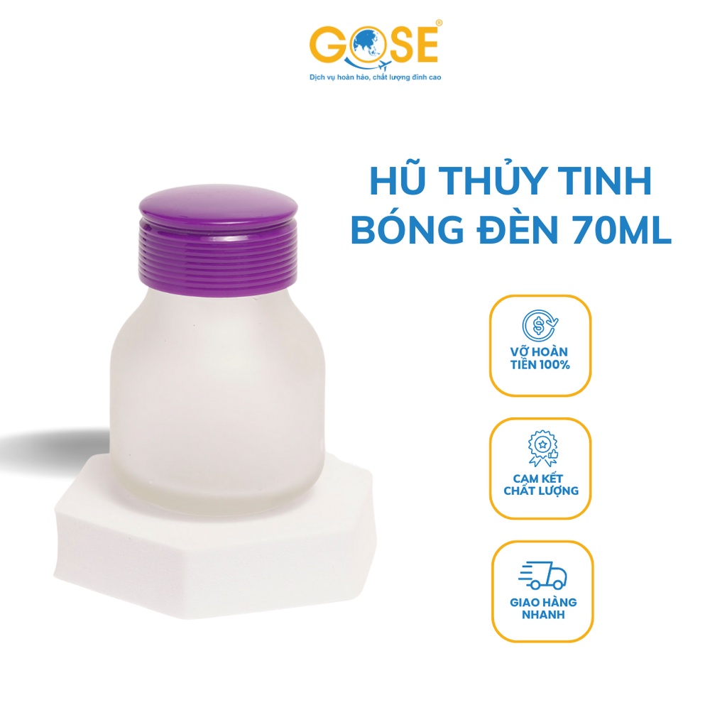 Hũ thủy tinh bóng đèn 70ml nắp tím nhựa GOSE đựng thuốc, mỹ phẩm tiện lợi