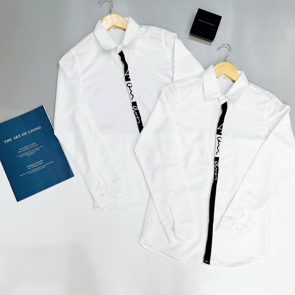 Áo Sơ Mi Nam Tay Dài Cổ Bẻ Cài Nút Vải Kate Lụa Màu Trắng Mịn Mát Phối Sọc Trẻ Trung NEW UNISEX