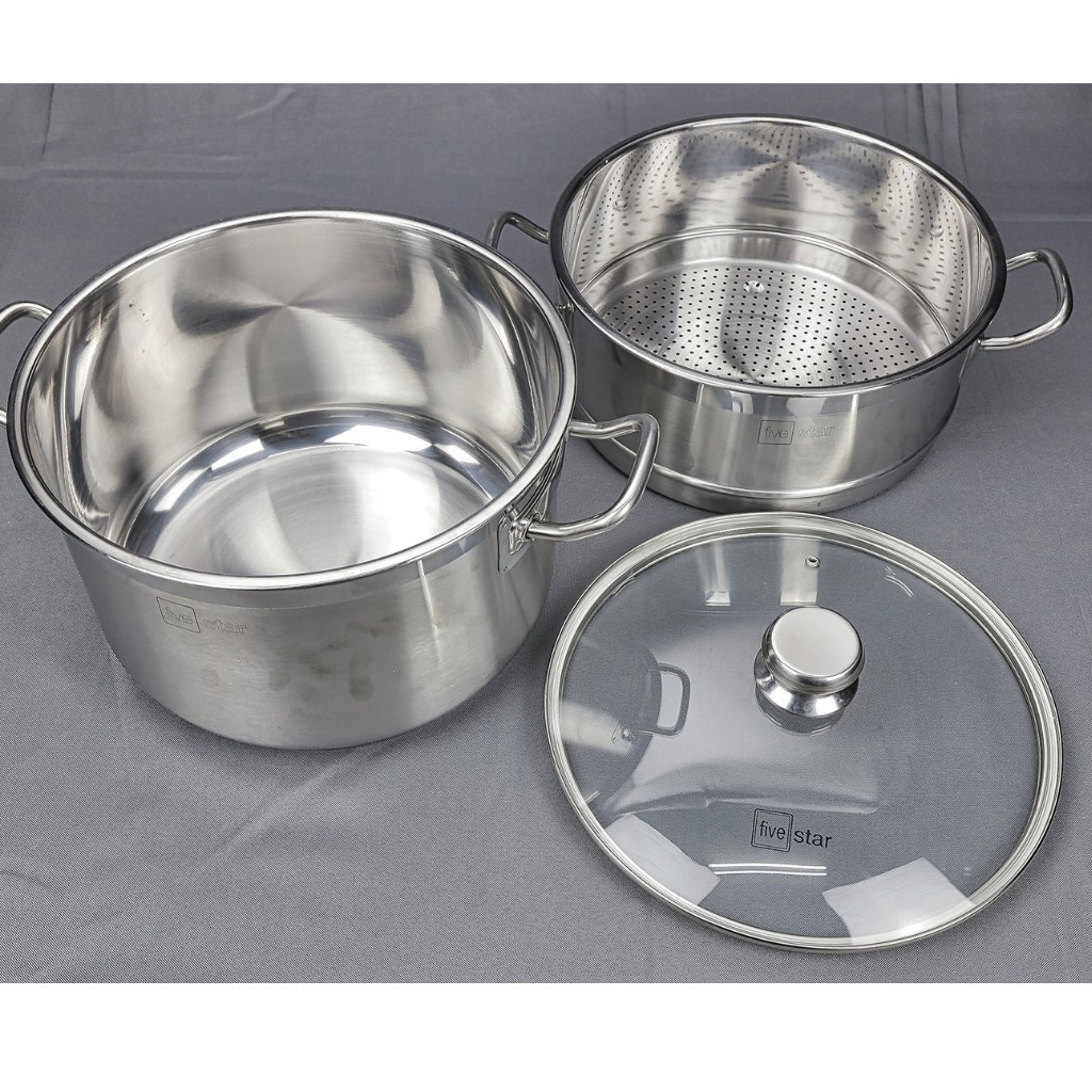 Bộ Nồi Xửng Hấp 3 đáy Inox 430 Fivestar Sire 28cm - Dùng được bếp từ