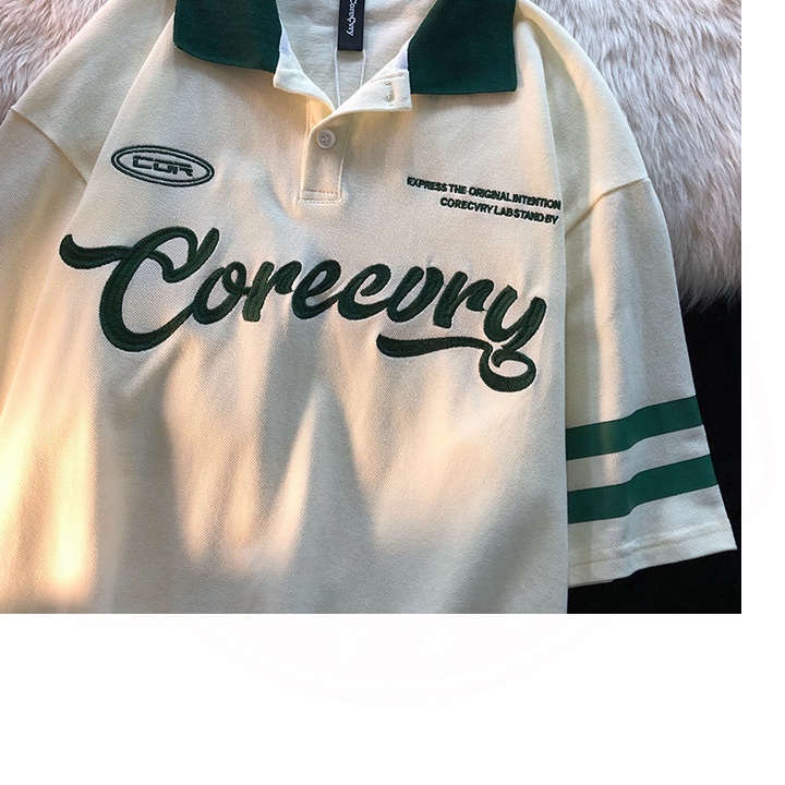 Áo polo unisex tay lỡ form rộng Corecury, áo thun có cổ nam nữ chất cotton cá sấu mềm và mát, logo thêu Rew2021 (TUYỂN