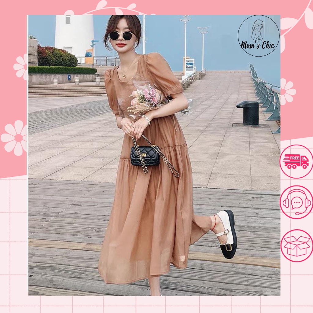 Váy,đầm suông, đầm bầu thiết kế chính hãng mami 2 lớp chất tơ lót lụa size 40-80kg
