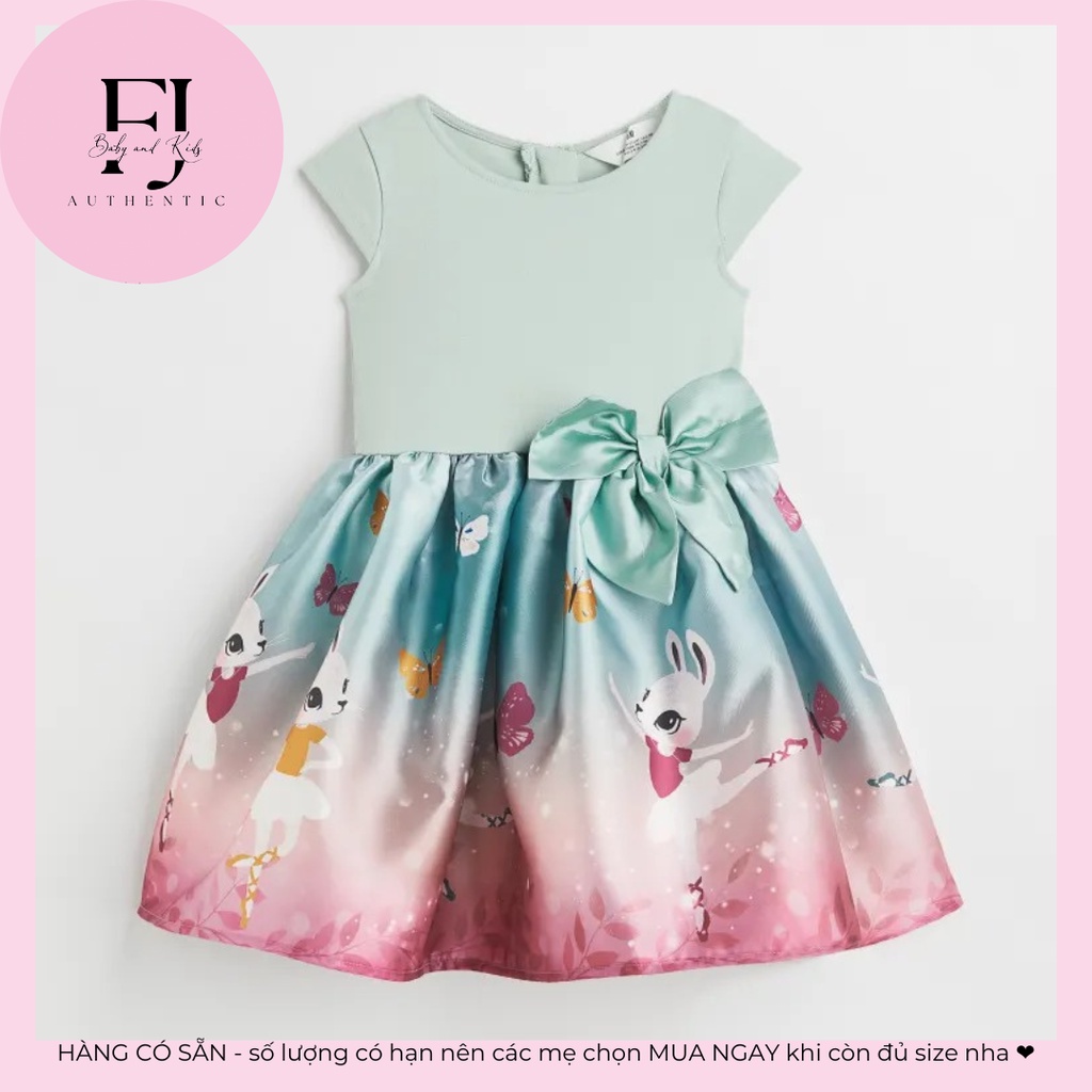 Váy trẻ em chính hãng HM, váy thun bé gái váy thỏ xanh, hàng hiệu cho bé Size 18-24m