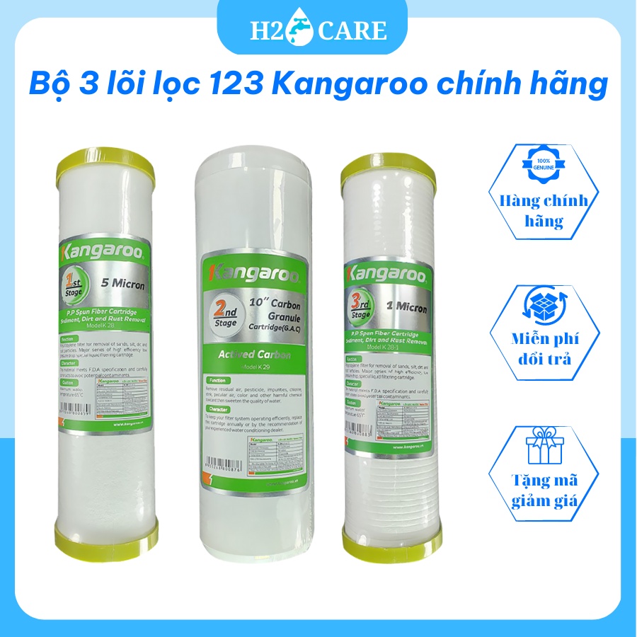 Bộ lõi lọc nước Kangaroo, Bộ cục lọc 123, quả lõi lọc nước, lỏi lọc dùng cho tất cả các loại máy lọc nước RO.