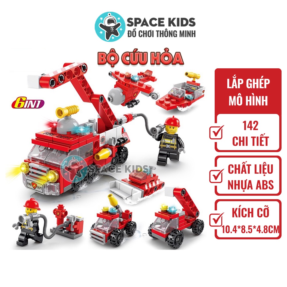 Đồ chơi mô hình lắp ráp 6 trong 1 xe Cứu hỏa 142 chi tiết cho bé lắp ráp mô hình 3D