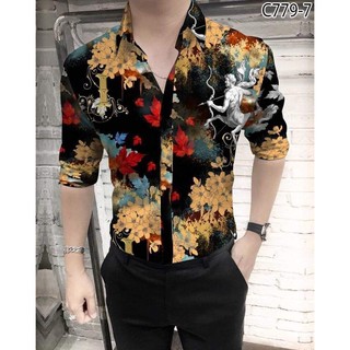  ÁO SƠ MI NAM TAY DÀI IN HOA VẢI LỤA MỀM MỊN THOÁNG MÁT IN 3D KHÔNG PHAI MÀU SẮC NÉT SIZE M-6XL TỪ 40-90KG 