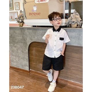 Bộ short sơ mi kẻ trắng công tử bé trai