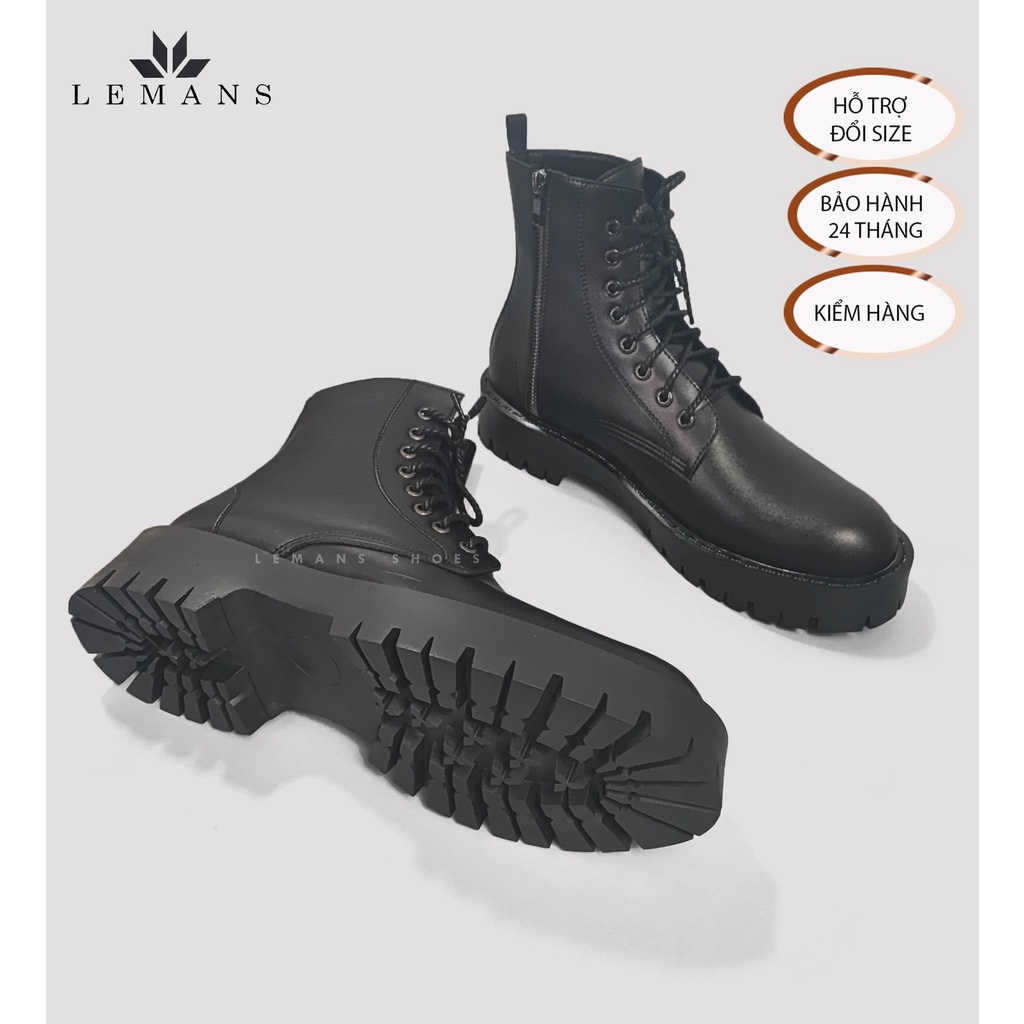 Boots LEMANS nam - Da bò nguyên tấm - Đế Chunky cao su đúc nguyên khối - Bảo hành chính hãng 12 tháng
