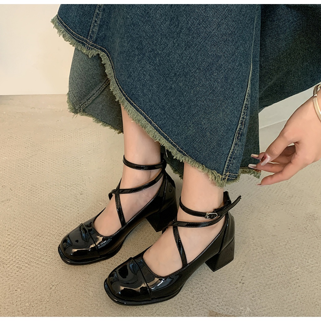 Sandal Cao Gót 5 Phân Bít Mũi Quai Chéo