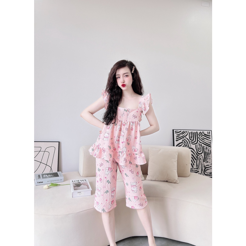 Bộ đồ ngủ chất Xốp lửng cánh tiên nút ngọc trai size dưới 70kg XINMIN.STORE