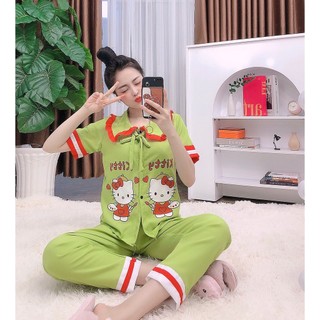Đồ Bộ Mặc Nhà Tay Ngắn Quần Dài Vải Kate Lụa Mềm Mịn Freesize Dưới 57kg