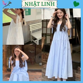 Váy babydoll duyên dáng, đầm maxi đi biển 2 dây buộc nơ phong cách Hàn Quốc NHẬT LINH - V133