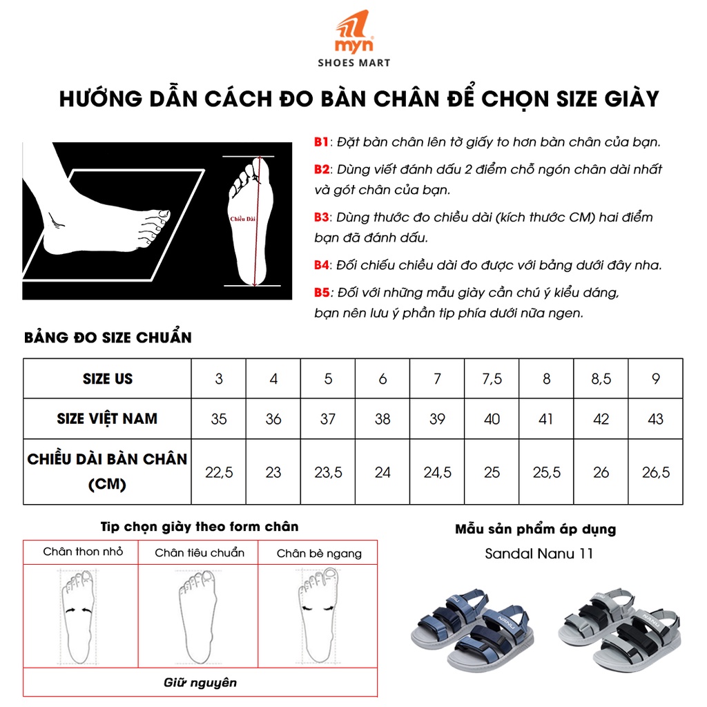 Giày Sandal 3 quai Nam Nữ Nanu 11 - quai sau có thể tháo rời