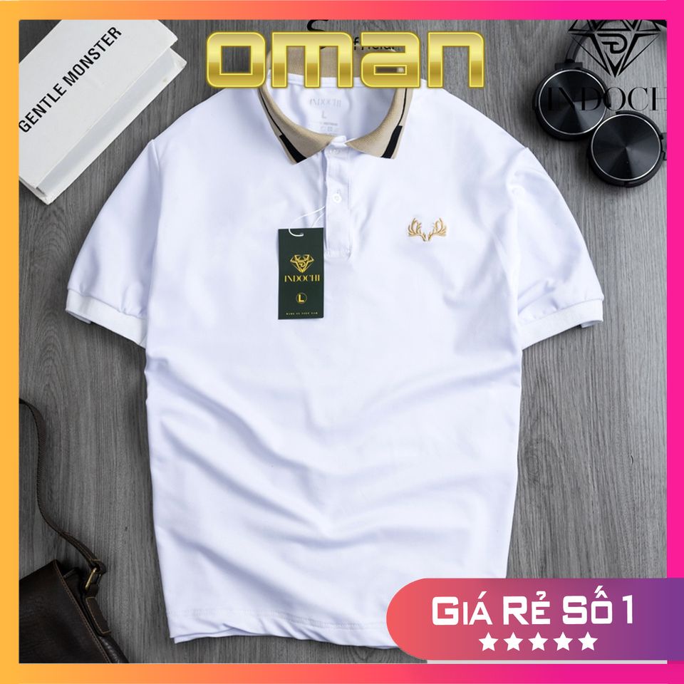 Áo polo cotton cá sấu thêu sừng hươu cao cấp, Áo polo co dãn 4 chiều thoáng mát AT11 - OMAN