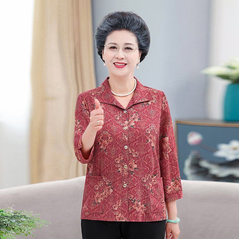 Mẹ trung niên và cao tuổi áo xuân hè bà ngoại áo mỏng 60-70 tuổi 80 băng lụa cao cấp