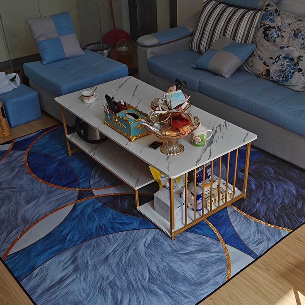 Bàn trà sofa ANA phòng khách mặt bàn họa tiết vân đá cẩm thạch 2 tầng khung thép chân sơn nhũ vàng mã SF01 | BigBuy360 - bigbuy360.vn