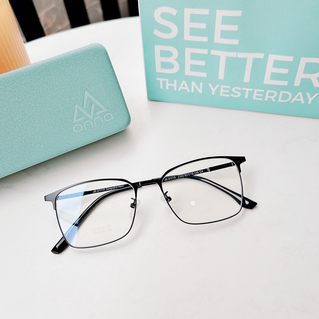 Gọng kính mắt thời trang cao cấp nam nữ ANNA dáng vuông chất liệu kim loại 380SBK007