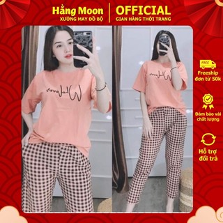 Sét bộ mặc nhà, đồ bộ Bigsize Hằng Moon, bộ Dài Nhịp Tim caro