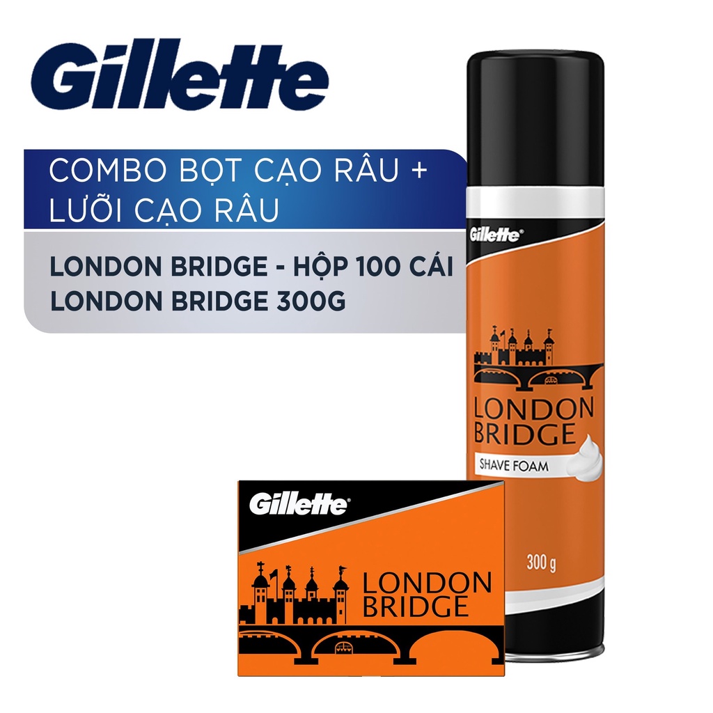 Combo Bọt Cạo Râu Gillette 300g Và 50 Lưỡi Dao Lam Gillet London Bride - TA3050