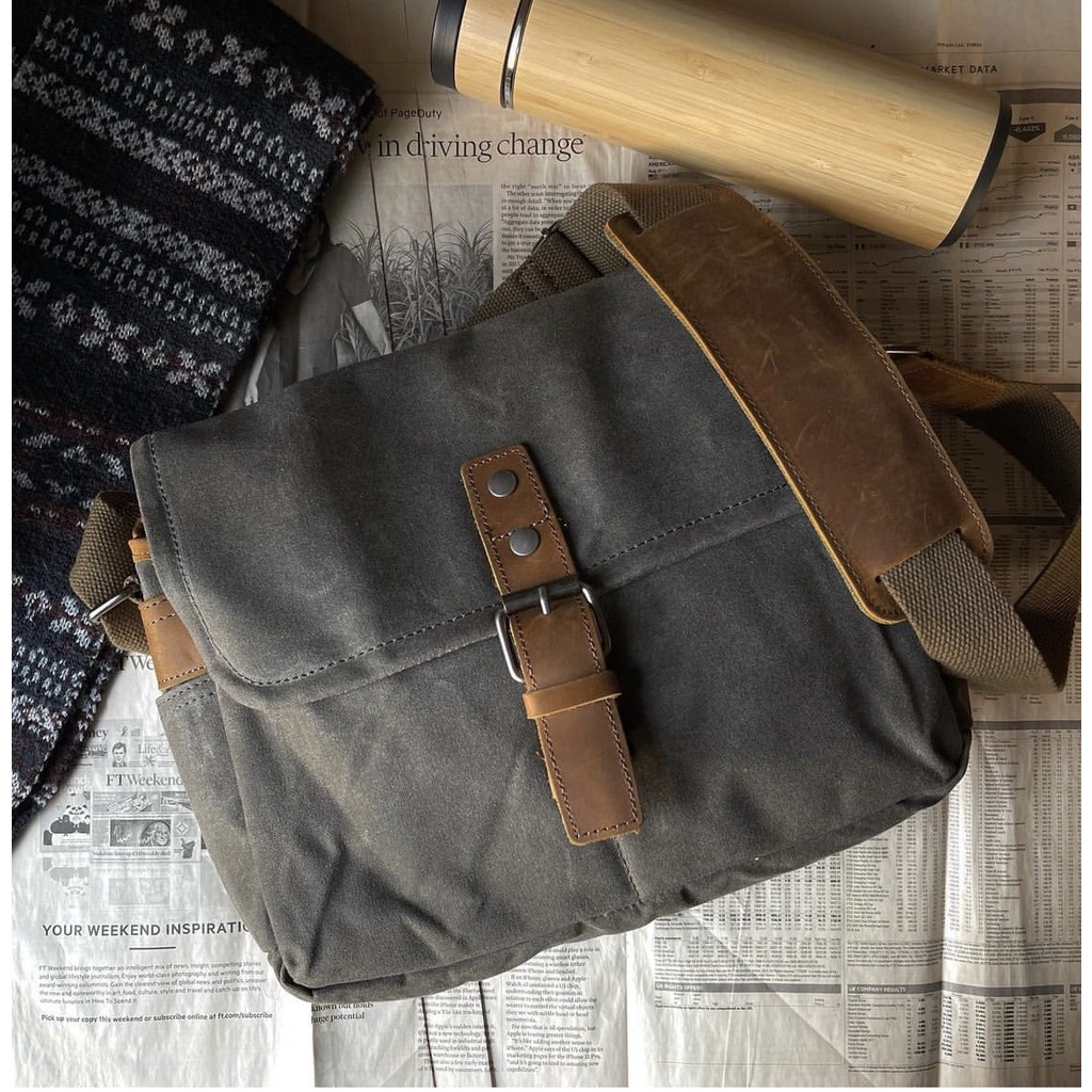 Túi đeo chéo da bò vải canvas Hutaleather Huskar thời trang cho mọi người Tc6