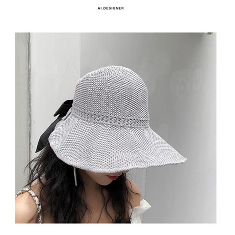 Mũ nón nữ cói gấp gọn nửa đầu thắt nơ sau phong cách Hàn Quốc