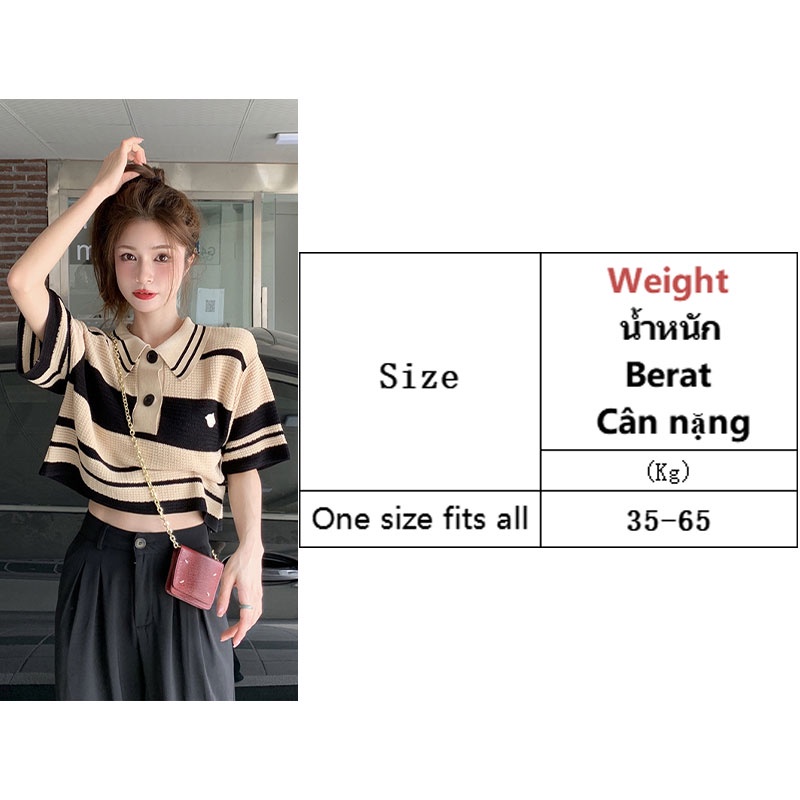 Áo polo Ngắn Tay Form Rộng Họa Tiết Kẻ Sọc Phong Cách Retro