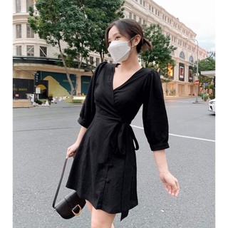 Đầm cổ tim đắp chéo tay lỡ phong cách hàn quốc bigsize (thời trang bigsize vicky.g - anitagreen)- NQ0223