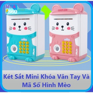 Két sắt mini dấu vân tay và mã số hình mèo - ống tiết kiệm cho bé