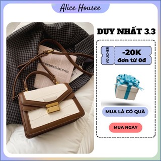Túi xách nữ  đeo chéo đi chơi đẹp túi đeo vai khóa vuông chất liệu da vân cao cấp