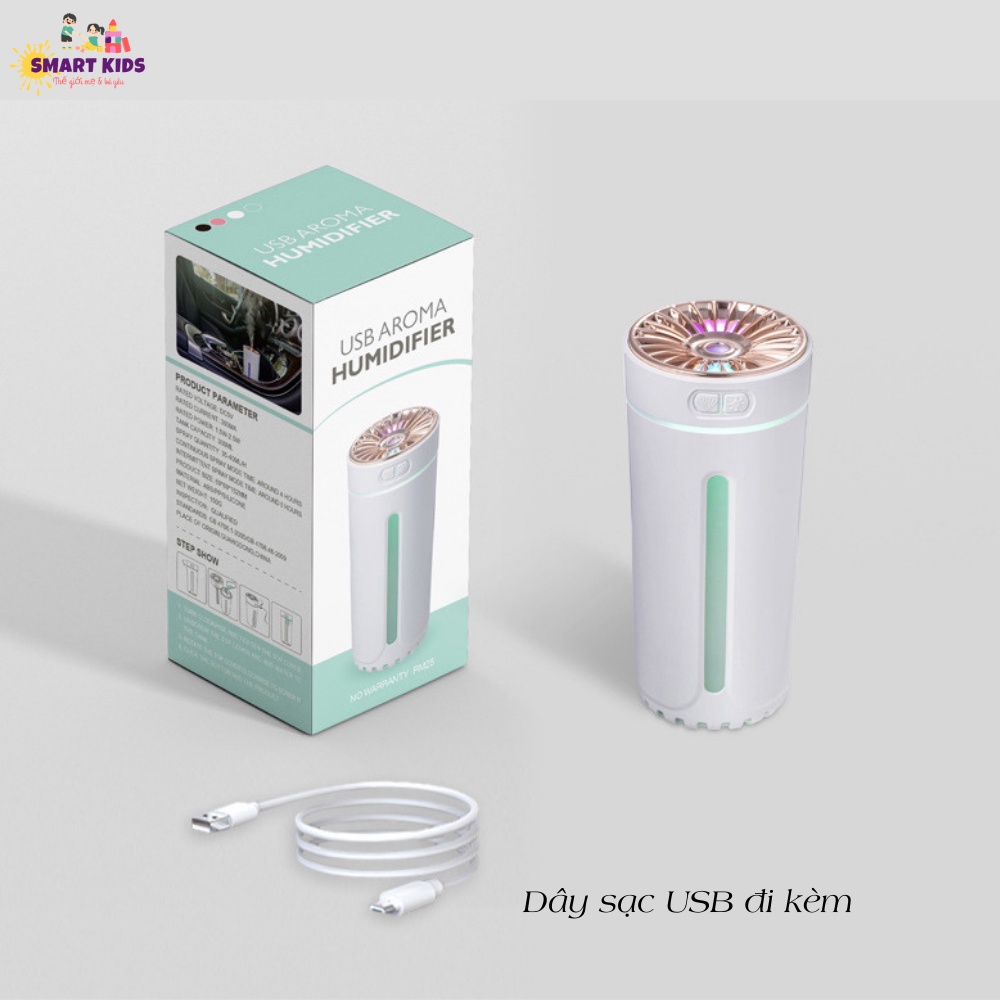 Máy Khuếch Tán Tinh Dầu Ô Tô Đẹp Sang Trọng, Đèn LED 7 Màu 2 Chế Độ + Tặng Kèm Tinh Dầu Thiên Nhiên Smartkids