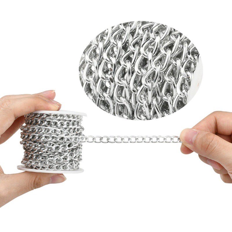 Dây xích kim loại kích thước nhỏ 2-3mm cuộn 1-5m, kho phụ liệu may