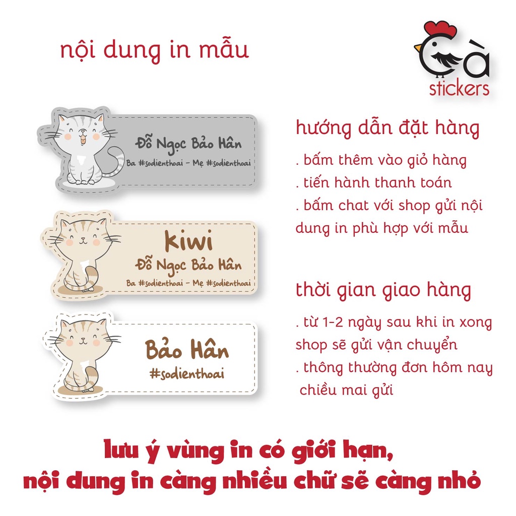 Sticker ủi áo in tên trẻ em GaStickers UT-D08- bộ 12 miếng kích thước 3 x 6 cm