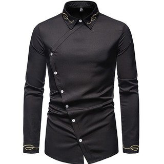 Áo sơ mi nam Áo sơ mi dài tay thêu hoa văn Tay  Cổ tinh tế Cúc được thiết kế kiểu vạt chéo, thêm phần nổi bật N27
