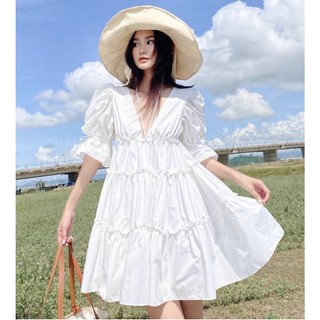 ĐẦM BABYDOLL NHẤN BÈO CỔ V (KÈM VIDEO HÌNH THẬT)