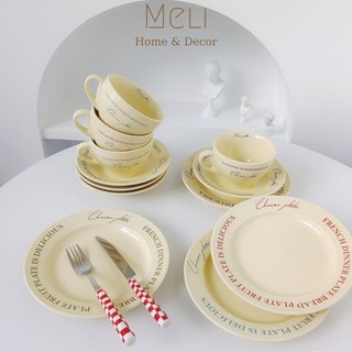 Bộ Tách Đĩa Gốm Sứ Cheese Plate Kiểu Pháp Decor
