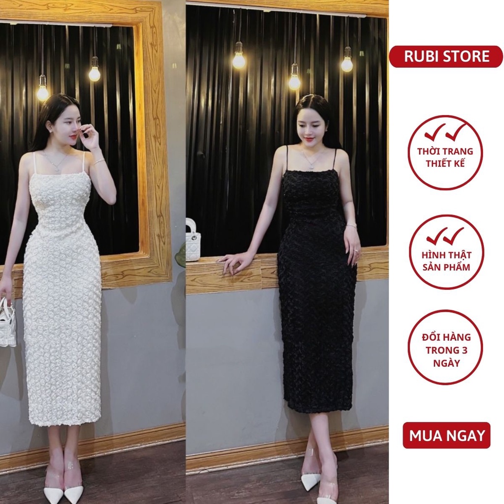 V257 - Đầm thiết kế RUBI STORE Body ren 2 dây hoa nổi 2 lớp dày dặn