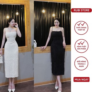 V257 - Đầm thiết kế RUBI STORE Body ren 2 dây hoa nổi 2 lớp dày dặn
