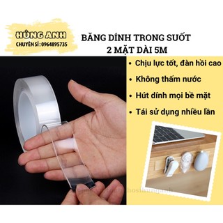 Băng dính trong suốt dài 5m siêu chắc, băng keo trong suốt 2 mặt siêu dính dài 5m, băng keo nan0 ha247