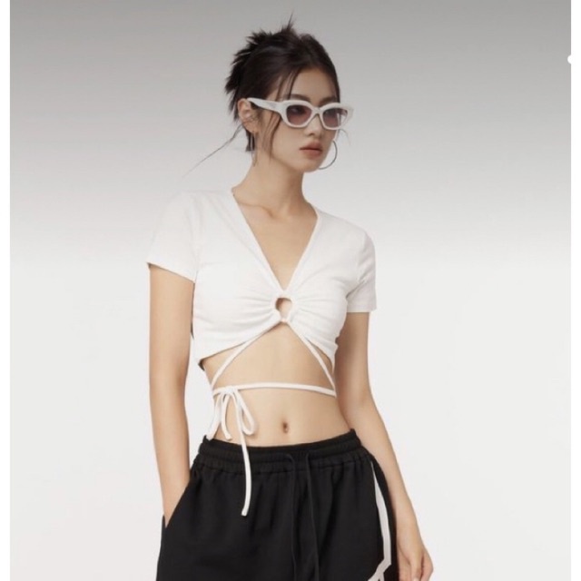 Áo croptop nữ HAGA áo ôm boby tay ngắn buộc eo - mút ngực BEMN47