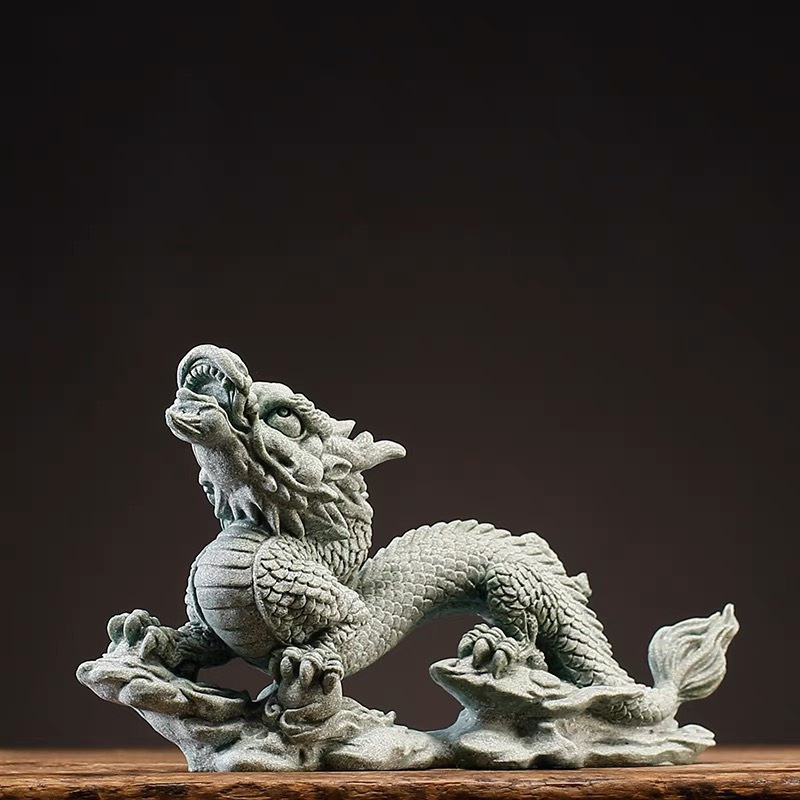 Tượng RỒNG CƯỠI MÂY Đá Sa Thạch Xanh trang trí bàn làm việc, bàn trà, quà tặng ý nghĩa