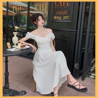Đầm tiểu thư dự tiệc dáng dài trễ vai quảng châu loại 1
