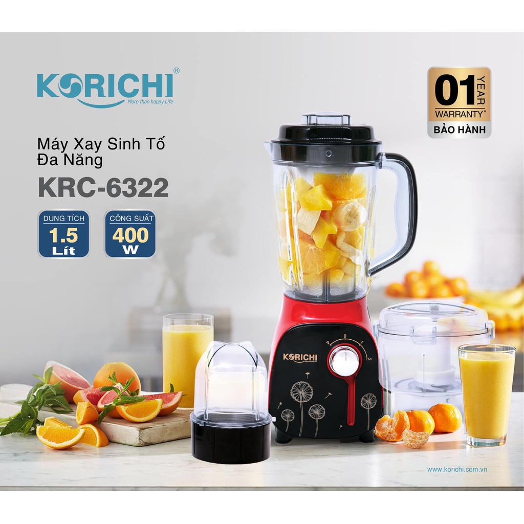 Máy xay sinh tố đa năng Korichi-6322 bền đẹp không vỡ (1.5L)