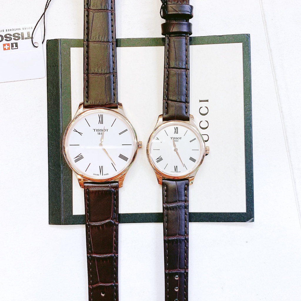 Đồng hồ đôi nam nữ dây da Tissot Tradition T063.409.36.018.00 và T063.209.36.038.00
