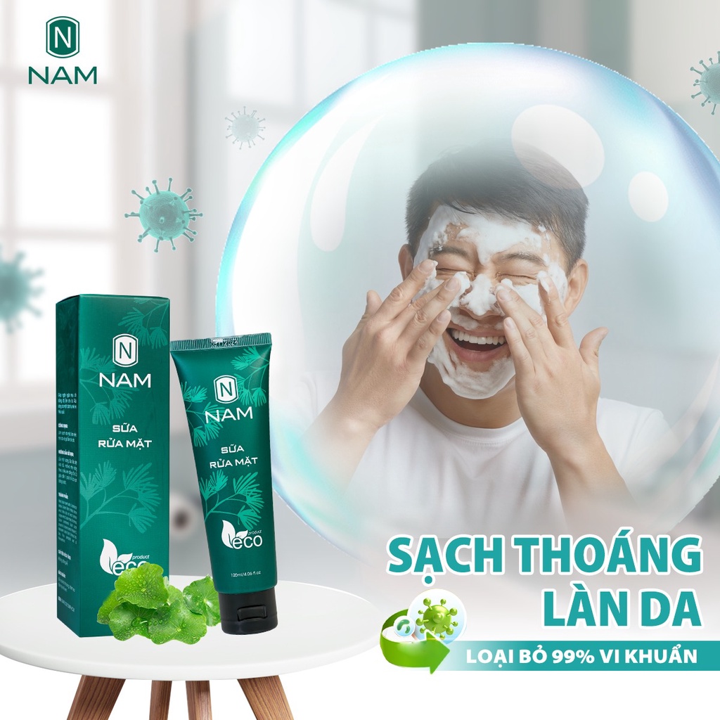 Sữa rửa mặt cho nam giới ECO Thiên Nhiên Việt làm sạch sâu ngừa mụn mờ thâm làm trắng da se khích lỗ chân lông 120ml