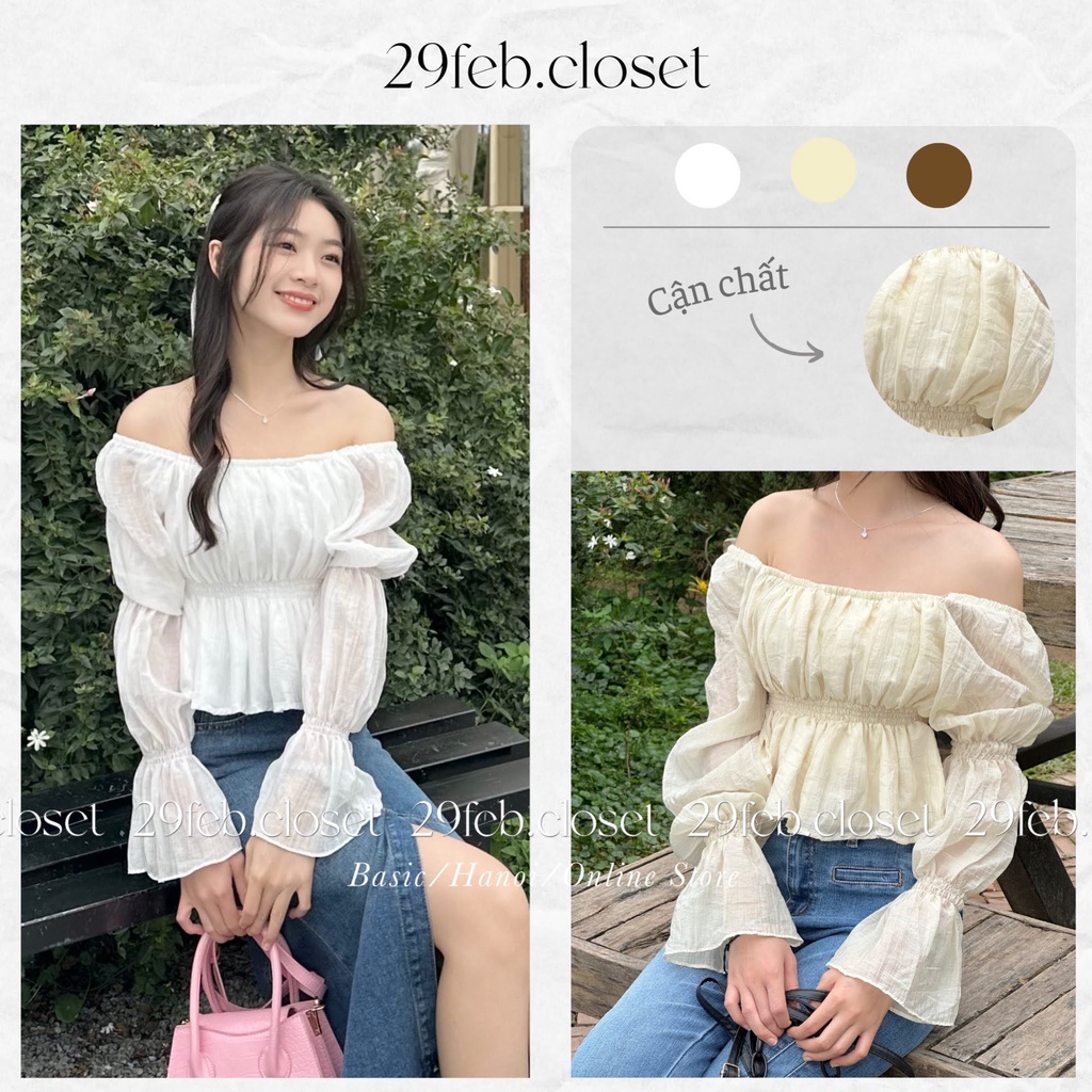 Áo voan tơ cổ vuông bo chun 2 lớp - 29feb.closet - A220
