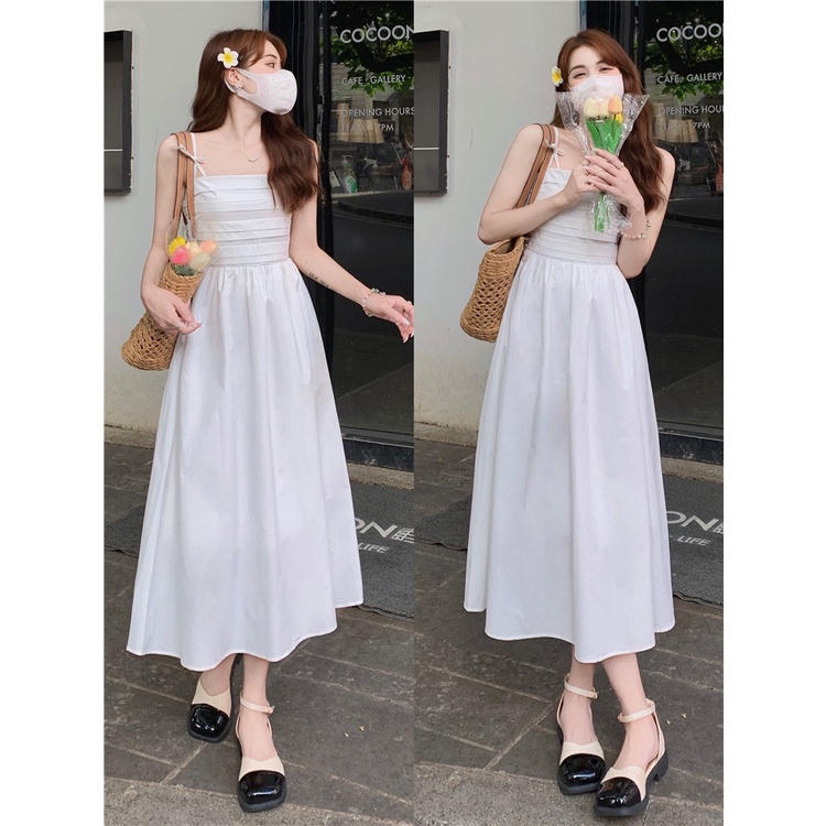 Đầm váy 2 dây dáng dài basic dễ thương, Váy nữ đi biển babydoll xòe kiểu hàn form đẹp lady quảng châu | BigBuy360 - bigbuy360.vn