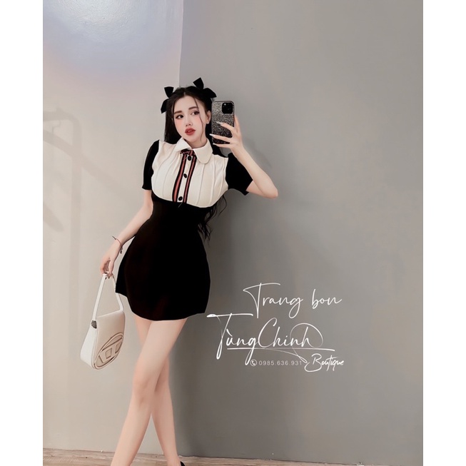 Váy nữ chữ A phối cổ tiểu thư sang trọng hàng loại 1 chuẩn mẫu