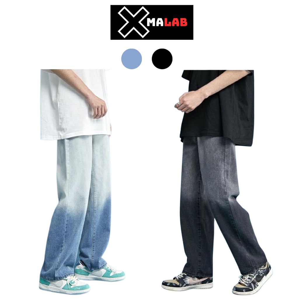 Quần jean nam ống rộng XMALAB dáng suông đứng wash 2 màu xanh trắng và xám, vải bò xịn phong cách Hàn Quốc cao cấp B002